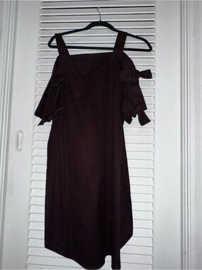 H&M Brown Cold-Shoulder Midi Dress with Bow Sleeves